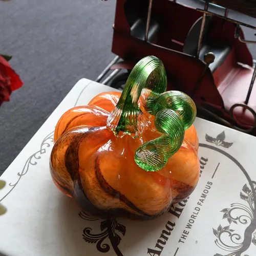 Miniatura 4 de Figura de calabaza de cristal soplado a mano de 3 pulgadas, pisapapeles de calabaza de cristal marrón grande, calabazas de Acción de Gracias