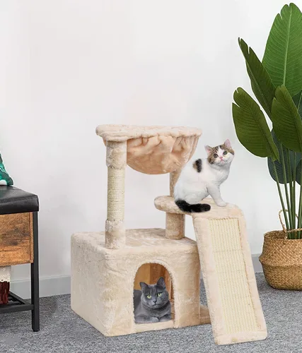 Miniatura 6 de SYANDLVY Árbol para gatos de interior para gatos adultos grandes, torre de actividades moderna con postes rascadores y tablero, condominio