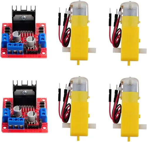 Módulo de control de placa de controlador de motor L298N de 2 piezas con kit de motor TT de 4 piezas, motor de caja de cambios de CC soldado con