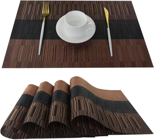 Miniatura 11 de Manteles individuales para mesa de comedor, lavables y fáciles de limpiar, camino de mesa de PVC (1 camino de mesa y 6 manteles individuales, negro)