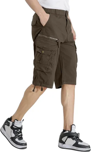 Miniatura 4 de Pantalones cortos cargo con cintura elástica para hombre, con bolsillo con cremallera, ajuste relajado, elásticos, ligeros, de algodón