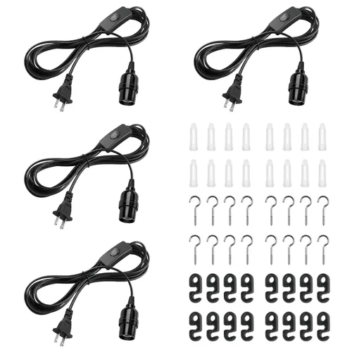 Miniatura 10 de DiCUNO Cable de extensión de linterna colgante E26, lámpara de control de interruptor de cable en línea para enchufar y apagar, 6.6 pies, negro