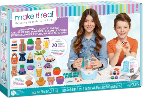 Make It Real: Juego de estudio de cerámica mini deluxe - Kit de manualidades para esculpir todo en uno, para todos los niveles de habilidad,