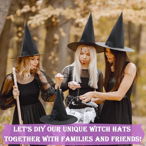 Miniatura 3 de ZeeDix 8 sombreros de bruja de Halloween para colgar en interiores, sombrero de bruja flotante negro con cuerda colgante de 98 pies, accesorios