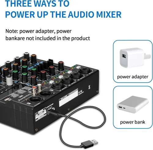 Miniatura 6 de Depusheng M6 Mezclador DJ portátil de 6 canales con Bluetooth, consola de mezcla de sonido MP3 incorporada con 256 efectos digitales, 48V Phantom