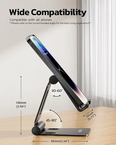 Miniatura 3 de Nulaxy Paquete de 2 Soportes Plegables Dobles para Teléfono Celular, Soporte de Escritorio para Teléfono Totalmente Ajustable y Plegable, Base Dock