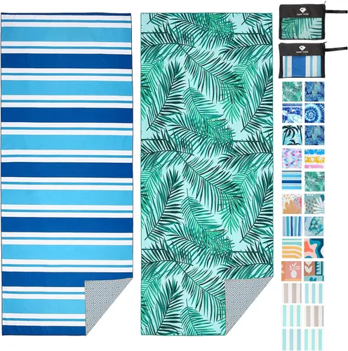 Miniatura 18 de PY SUPER MODE Paquete de 2 toallas de playa de microfibra de secado rápido de 75 x 35 pulgadas, toallas de baño de gran tamaño, ligeras, suaves