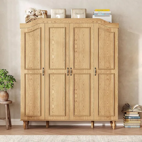 Miniatura 3 de Armario Ropero Arqueado con 4 Puertas, Gabinete Ropero de Madera de Gran Capacidad de 71" de Alto con 2 Barras para Colgar y 8 Estantes, Gabinete