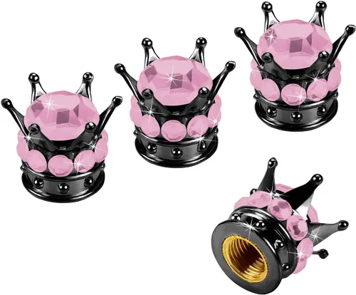 Miniatura 14 de Tapas de vástago de válvula de neumático Crown, 4 piezas hechas a mano con diamantes de imitación brillantes, cubiertas de tapas de aire de vástago
