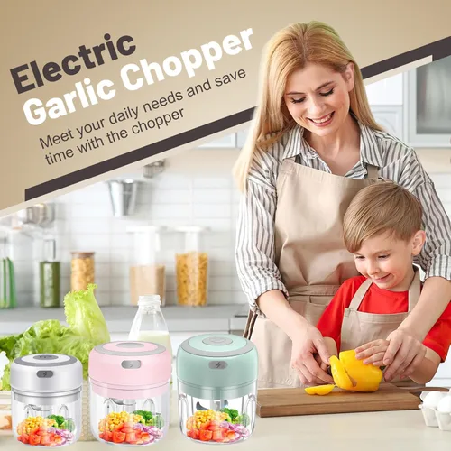Miniatura 2 de Mini picadora eléctrica de ajo y procesador de alimentos con cuchara y cepillo, licuadora portátil de verduras inalámbrica de 2 tazas, picadora