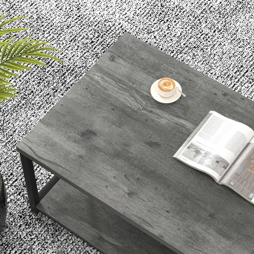 Miniatura 4 de EXCEFUR Mesa auxiliar, mesa de sala de estar de madera rústica y metal, mesa central rectangular industrial con estante de almacenamiento, 47 Gris