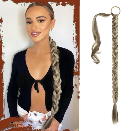 Miniatura 9 de Sofeiyan Extensión de cola de caballo de trenza larga con banda para el cabello, lacio, elegante, envolvente, extensiones de cabello trenzado, cola