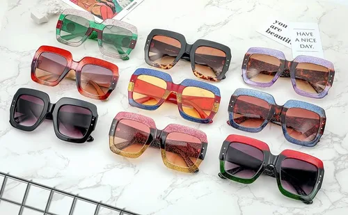 Miniatura 7 de Feisedy B2276 Gafas de sol cuadradas de gran tamaño con marco de brillantina multicolor