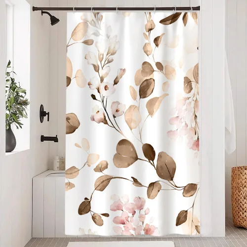 Miniatura 13 de Cortina de ducha pequeña de eucalipto azul acuarela, juego de cortinas de ducha pequeñas impermeables con diseño floral de primavera con ganchos, 36