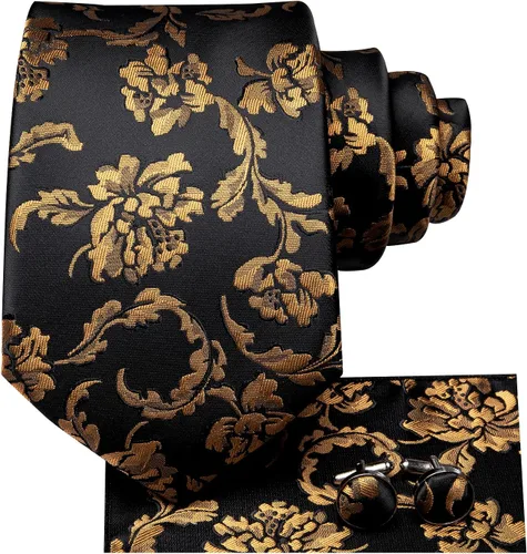 Miniatura 233 de Hi-Tie Corbata clásica de cachemira para hombre con pañuelo y gemelos a cuadros