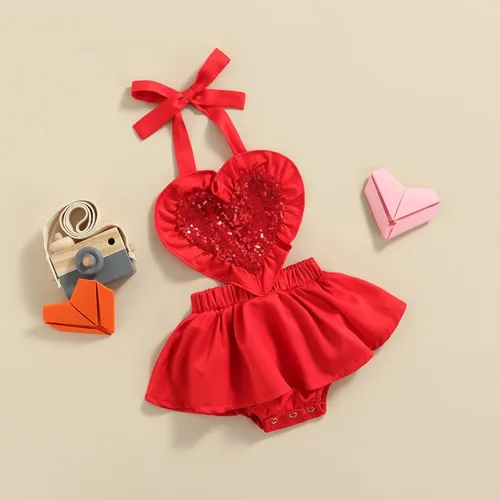 Miniatura 2 de Traje de San Valentín para bebé niña con lentejuelas, patrón de corazón, tutú con falda