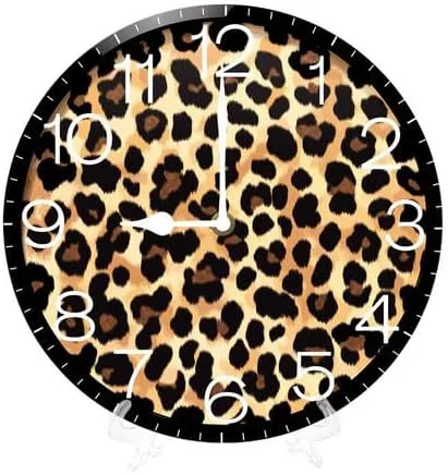 Reloj de pared con estampado de leopardo y guepardo, reloj analógico de cuarzo silencioso sin tictac, reloj náutico retro de madera con números