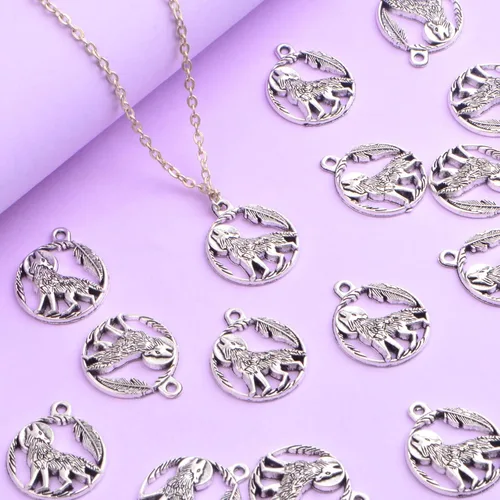 Miniatura 7 de 40 dijes de plata antigua con diseño de lobo de aleación vintage, suministros de manualidades para manualidades, collares, pulseras, llaveros