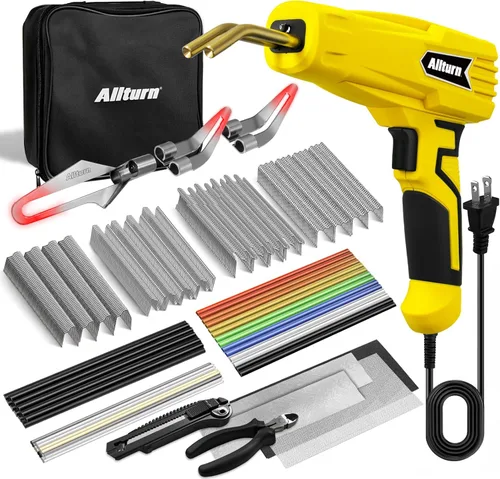 Allturn Soldador de plástico, kit de soldadura de plástico 2 en 1, pistola de soldadura de grapas calientes, kit de reparación de parachoques de