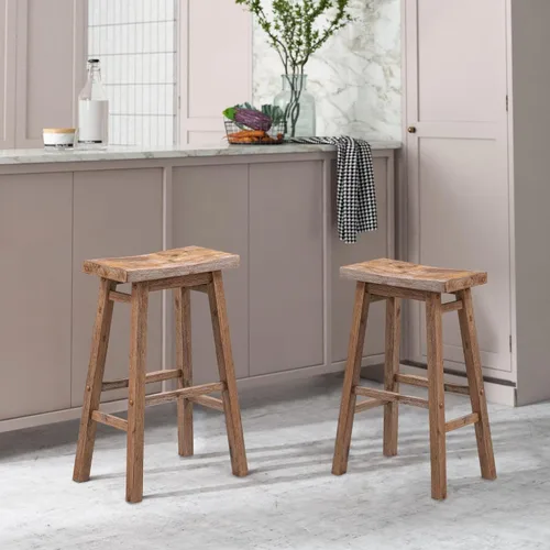 Miniatura 2 de Boraam Sonoma Taburetes de Bar de Cocina tipo Silla de Montar sin Respaldo - Madera de Granero con Acabado Cepillado - Juego de 2