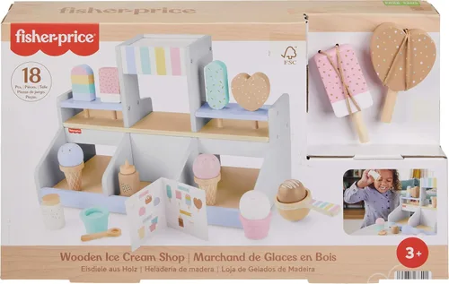 Miniatura 6 de Fisher-Price Juego de simulación de tienda de helados de madera, juego de alimentos de madera de 18 piezas para niños preescolares de 3+ años