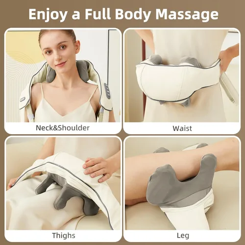 Miniatura 4 de Masajeador Shiatsu inalámbrico de cuello y hombros con calor - Masaje de amasamiento 6D, alivio del dolor de tejido profundo para trapecio