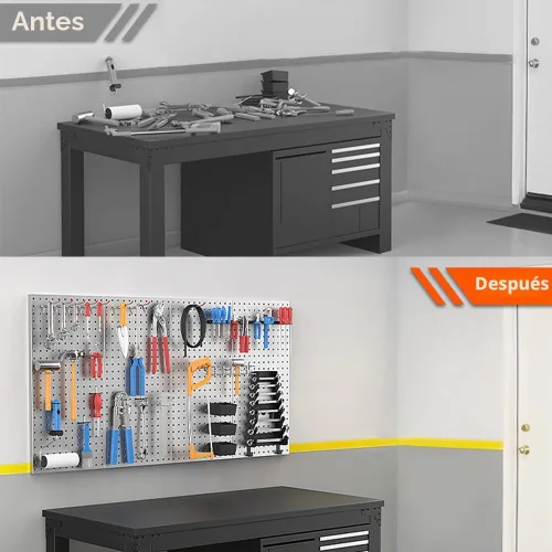 Miniatura 6 de Ultrawall 4 piezas de paneles de pared de tablero de clavijas de metal, tableros de clavijas para almacenamiento de herramientas de garaje Gris