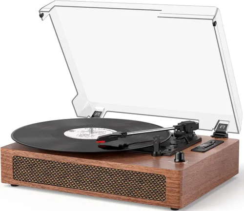 Miniatura 12 de Tocadiscos de vinilo con Bluetooth y altavoces estéreo integrados, tocadiscos vintage de 3 velocidades con parada automática, salida RCA y entrada