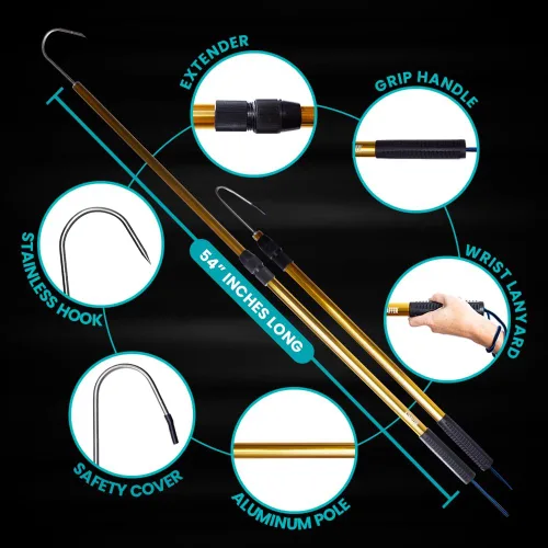 Miniatura 8 de GAFFER SPORTFISHING Gancho extensible de aluminio para peces con soporte de gancho de lanza de pesca de acero inoxidable afilado
