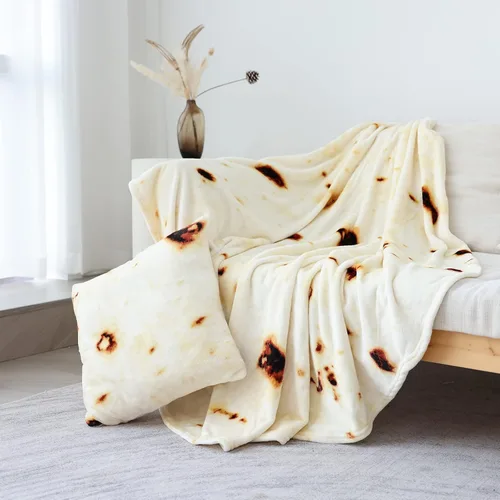 Bnuitland Manta con patrón de tortilla y burritos de 72 pulgadas con funda de almohada (18 x 18 pulgadas), 300 GSM doble cara, gigante, divertida y