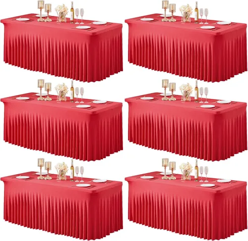 Miniatura 36 de Paquete de 1 manteles azul bebé para mesas rectangulares de 4 pies, cubiertas de mesa de spandex elástico de una pieza resistentes a las arrugas