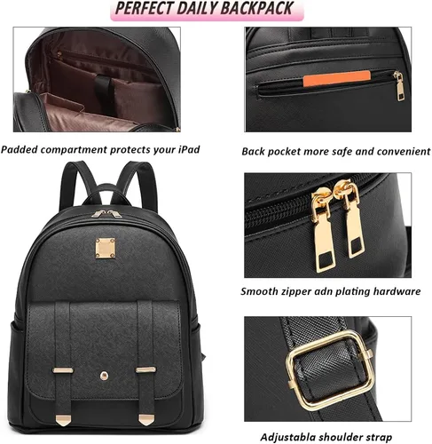 Miniatura 3 de MACCINELO Linda mochila de cuero para mujer, mochila pequeña con lazo para regalo de niñas, bolsa de hombro para mujer, 3
