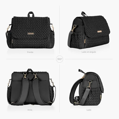 Miniatura 6 de Hannah & Sophia Belle - Mochila y bolsa convertible para pañales para bebé en color negro, tamaño grande, tapete cambiador resistente al agua