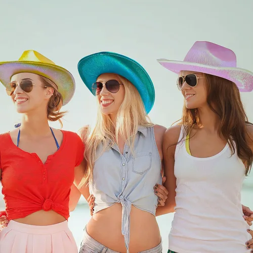 Miniatura 5 de SoJourner Bags Sombrero de vaquero espacial con purpurina brillante, divertido sombrero de vaquera holográfico metálico para fiesta