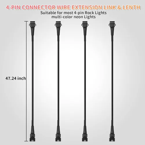 Miniatura 2 de 4 cables de extensión de luces LED RGB de 47 pulgadas/3.93 pies, cable de cable de 4 pines, conector a presión, luces subterráneas, multicolor