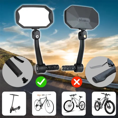 Miniatura 2 de BriskMore Espejos de bicicleta con extremo de barra, lente de vidrio convexo de alta definición para manillar de bicicleta eléctrica, resistente a
