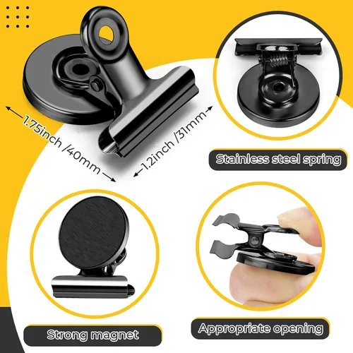 Miniatura 3 de 20 unidades de clips magnéticos, imanes para nevera, imanes para refrigerador, clips magnéticos negros para pizarra, imanes de clip