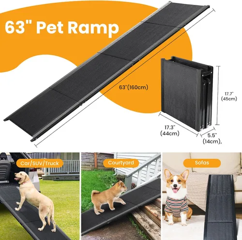 Miniatura 3 de Rampa para perros, rampa para perros para automóvil con superficie antideslizante, rampa plegable de 63 x 17.3 pulgadas para perros grandes