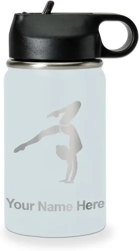 Miniatura 65 de LaserGram Botella de agua personalizada, soporte de mano de gimnasta, acero inoxidable de doble pared aislada al vacío con popote superior, regalo