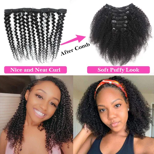 Miniatura 5 de Extensiones de cabello rizado con clip para mujeres afroamericanas, Urbeauty, Extensiones de cabello rizado con clip para cabello humano para chicas