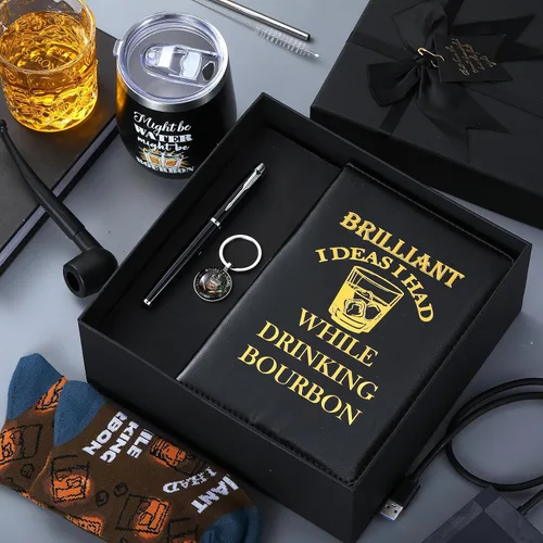 Miniatura 3 de Reallnaive 6 Piezas Regalo de Bourbon para Hombres Regalos Divertidos para Amantes del Whisky 355 ml Taza de Acero Inoxidable Calcetines Llavero