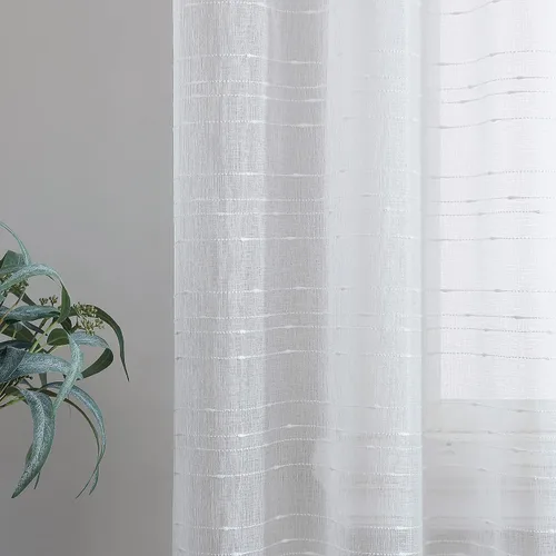 Miniatura 3 de Laura Ashley Cortinas traslúcidas blancas con bolsillo para barra, cada panel mide 38 pulgadas de ancho x 84 pulgadas de largo, Lehman, 4 paneles