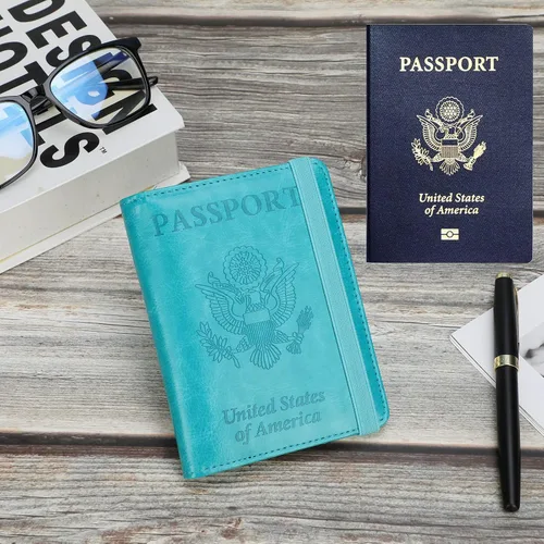 Miniatura 5 de GDTK - Portapasaportes de piel, con bloqueo RFID, ideal para documentos de viaje, Azul (Sky Blue)), 610521126587