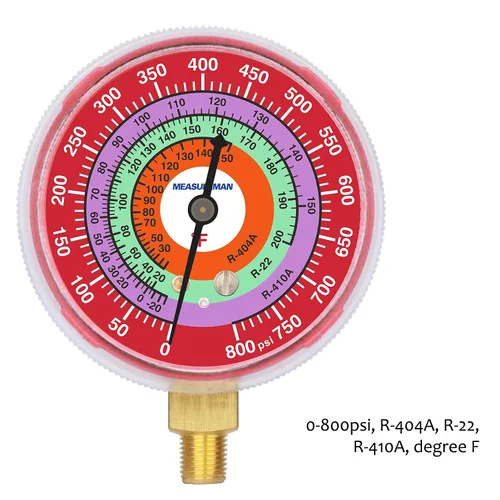 Miniatura 3 de Measureman Medidor de presión de refrigeración, esfera de 2-3/4", esfera azul y esfera roja, montaje inferior NPT de 1/8", 30inHg-0-250psi y kit