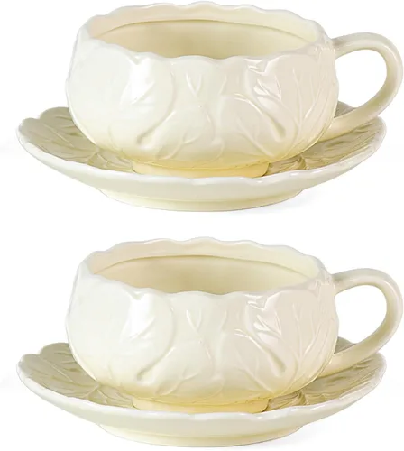Miniatura 14 de KAMMAK - Juego de 2 tazas de té y platillos, tazas de café de porcelana, tazas de espresso apilables de 6.8 onzas, demitasses de cerámica para café