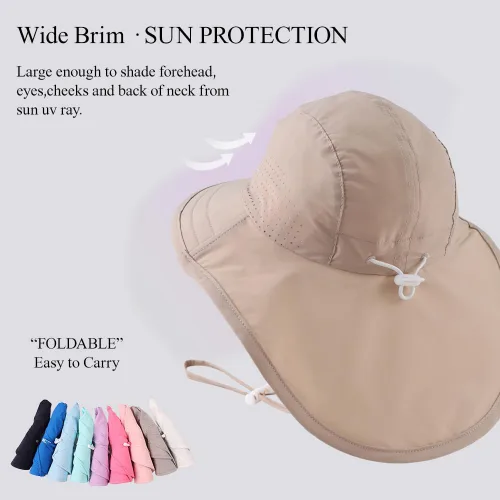 Miniatura 44 de Sombrero de verano para niños pequeños con solapa para el cuello, impermeable, sombrero de natación para niños, protección UV, sombrero de playa