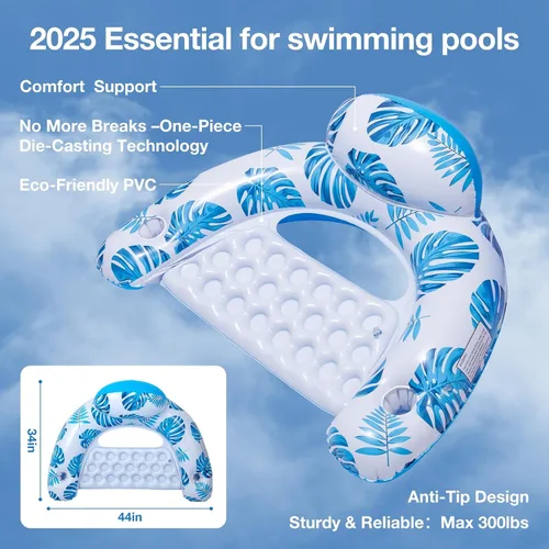 Miniatura 2 de Flotadores de piscina para adultos [2025 Nuevo Actualizado] - Sillas Flotantes Inflables, Flotadores de Piscina con Soportes para Tazas, 2 Parches