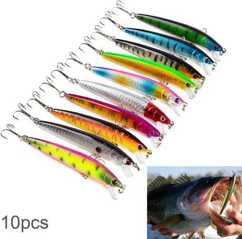 Miniatura 2 de 10 señuelos de pesca Minnow Crankbaits, cebos duros de pesca, señuelos Minnow señuelos Topwater señuelos cebos