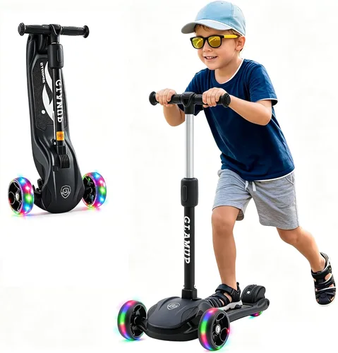 GLAMUP Patinete para niños de 3 ruedas, manillar ajustable en altura para niños, sistema de inclinación para dirección y mecanismo de fácil plegado,