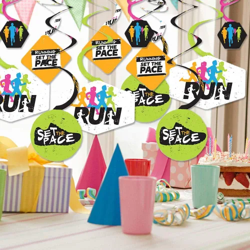 Miniatura 3 de Big Dot of Happiness Set the Pace - Decoraciones para correr - Decoraciones de fiesta - Serpentinas colgantes para fiestas - Pista, Cross Country